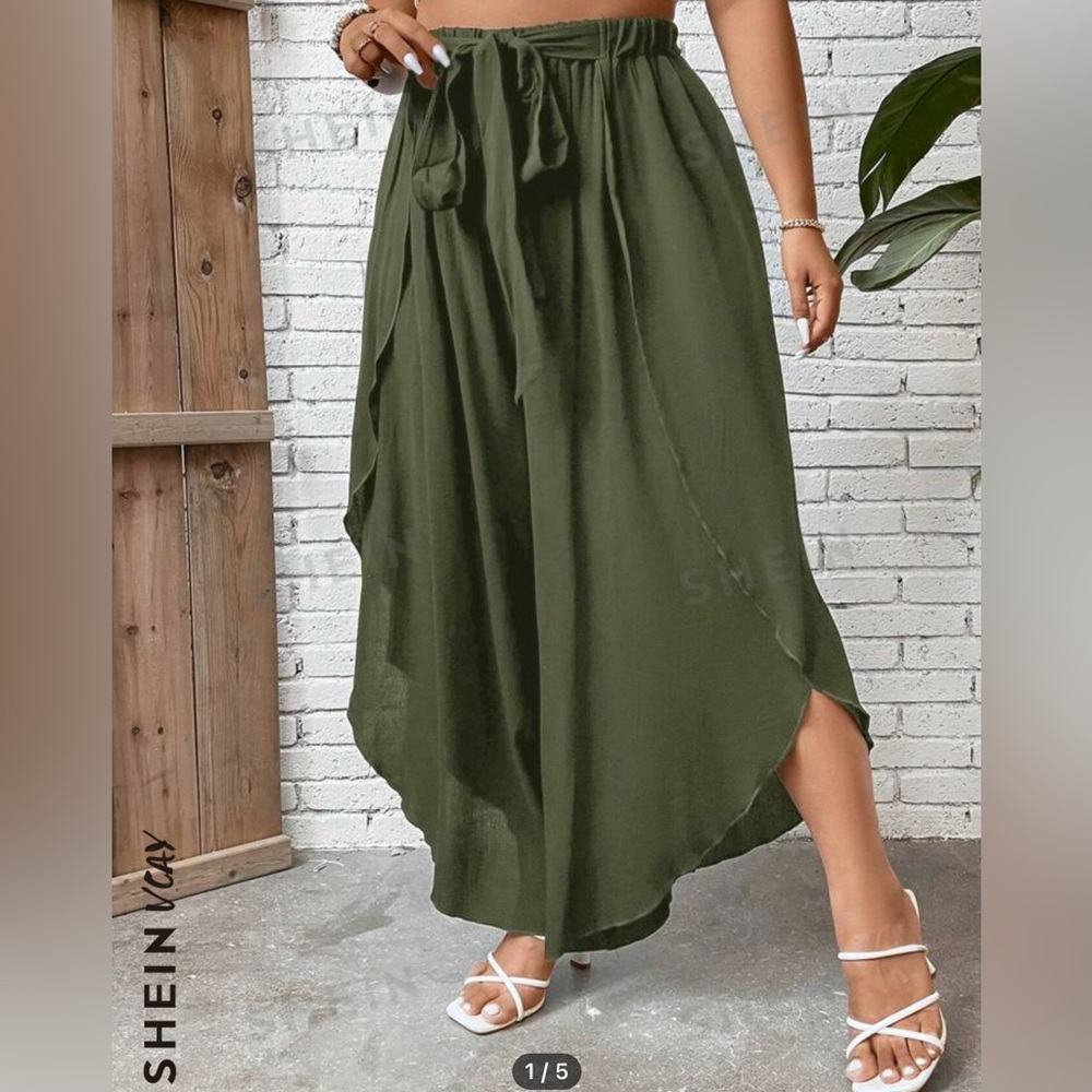 SHEIN Tie Waist Tulip Hem Wide Leg Summer Pants